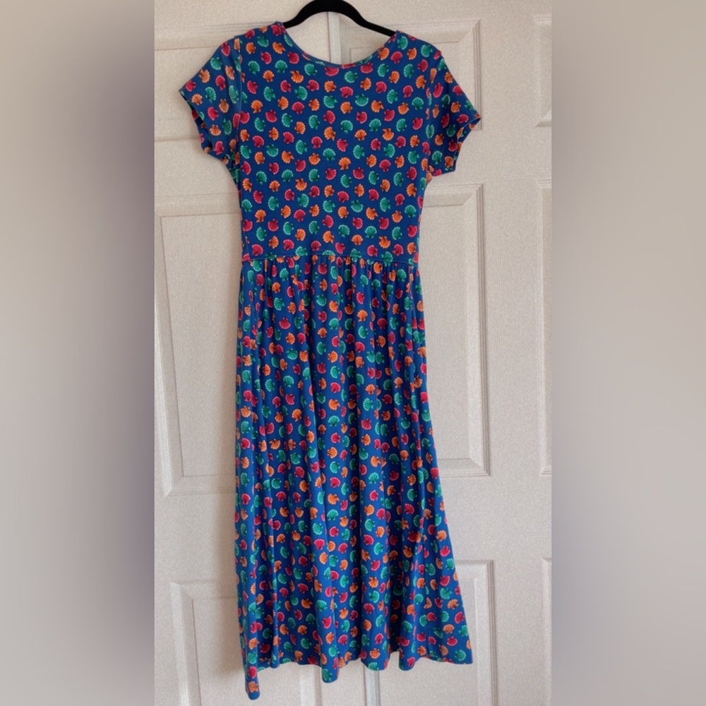 Talbots Blue Shell-Print Casual Midi Dress